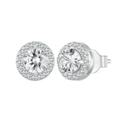 Platinum Plated Halo CZ Stud Earrings