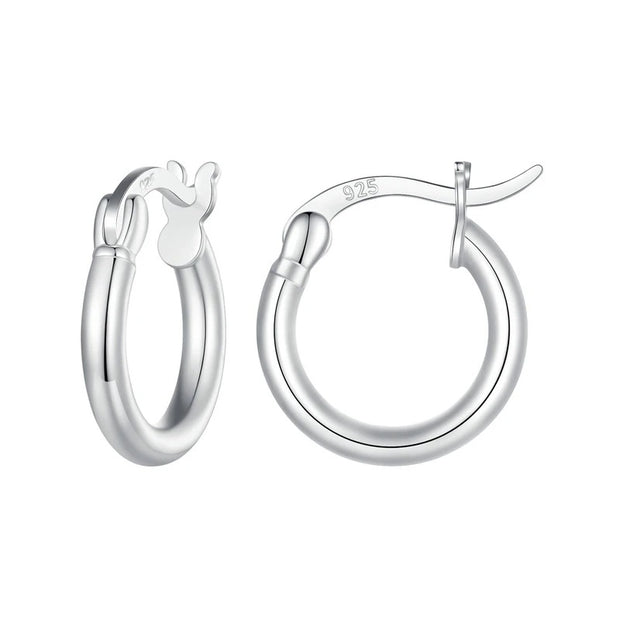 14K White Gold Plated Sterling Silver Hoop Earrings