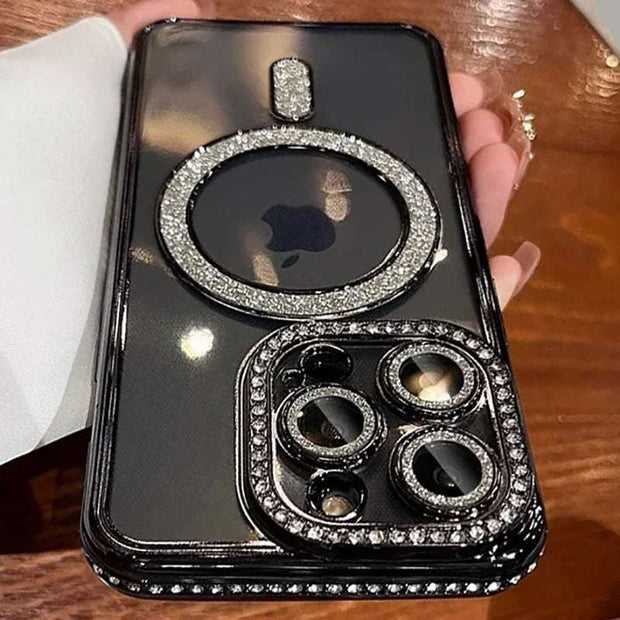 New Glitter Diamond Transparent iPhone Case - Magnetic Wireless Charge