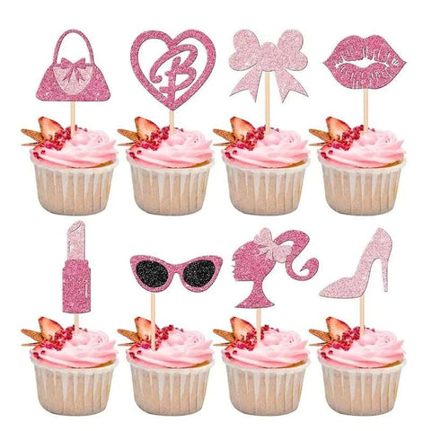 Sparkling Pink Barbie Girl Cake Topper Set
