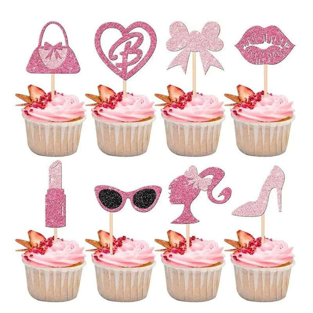 Sparkling Pink Barbie Girl Cake Topper Set