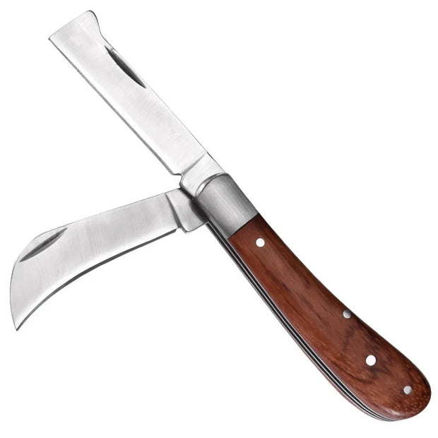 Folding Grafting Knife - Professional Garden Fruit Tree Grafting Cutter - Wooden Handle