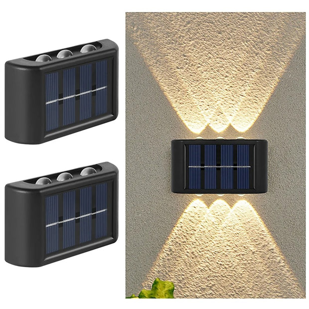 6 LED Solar Wall Lights - Up & Down Lighting - Outdoor Garden Patio Decor