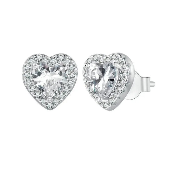 Platinum Plated Halo CZ Stud Earrings