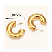 Retro C-Shape Huggie Hoops - Glossy Gold PVD Tube Earrings