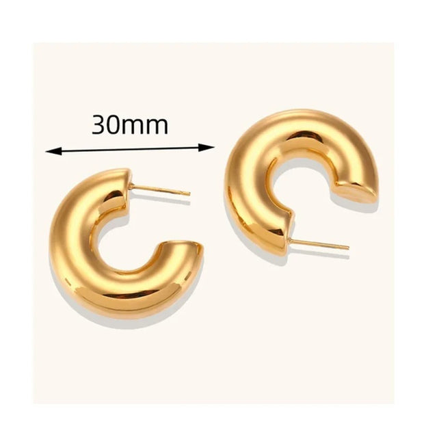 Retro C-Shape Huggie Hoops - Glossy Gold PVD Tube Earrings