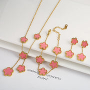 Lucky Clover Jewelry Set: Necklace, Earrings, and Bracelet