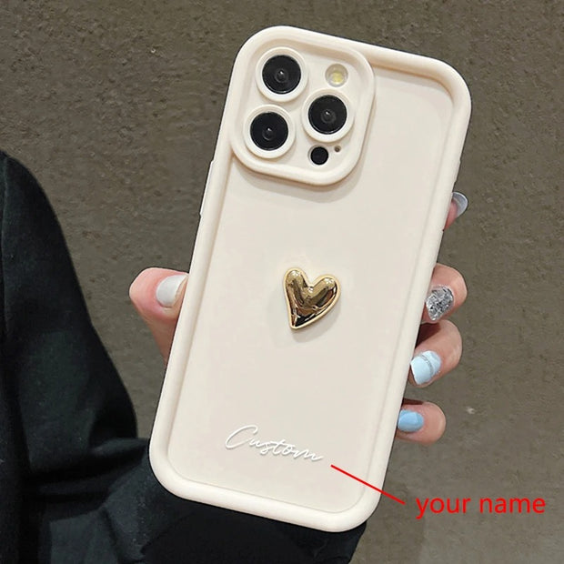 3D Gold Love Heart Custom Name Case for iPhone