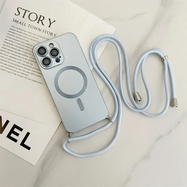 Crossbody Lanyard Magnetic Case for iPhone 16 15 14 13 12 11 Pro Max (MagSafe & Camera Protection)