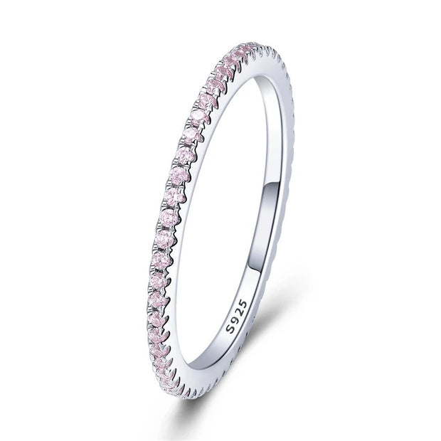 Minimalist CZ Eternity Band - 925 Sterling Silver, Platinum Plated