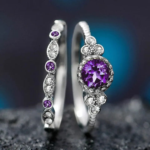  purple Sapphire Duo Ring Set