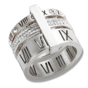 silver triple Layers Roman Numerals Ring