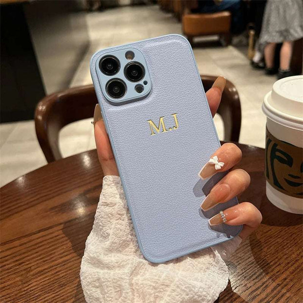 Personalized Leather iPhone Case - Custom Initials & Name Cover