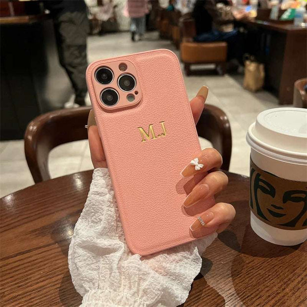 Personalized Leather iPhone Case - Custom Initials & Name Cover