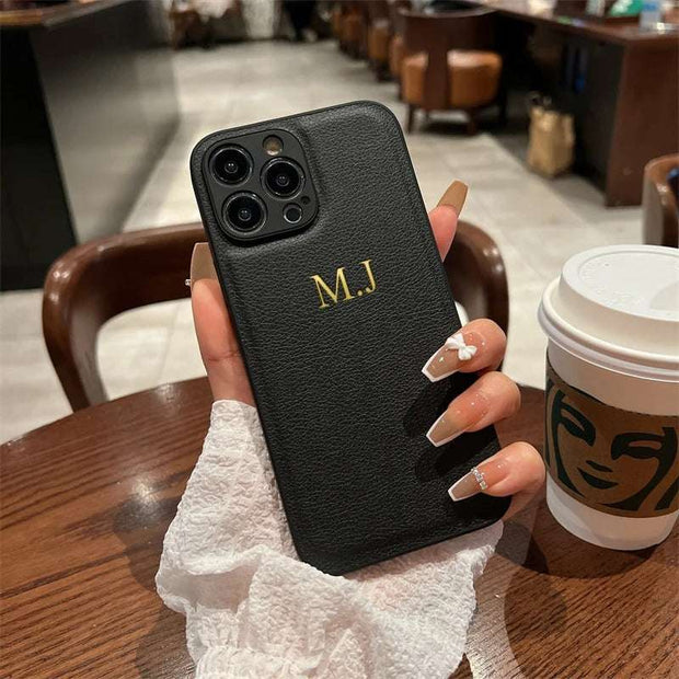 Personalized Leather iPhone Case - Custom Initials & Name Cover