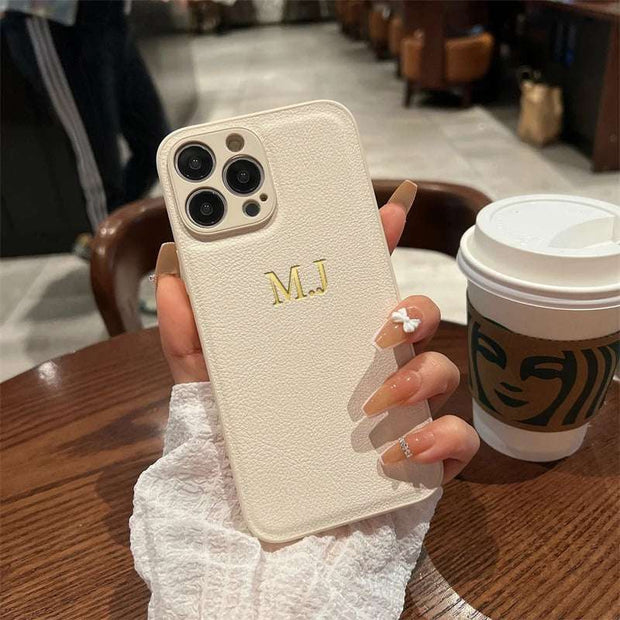Personalized Leather iPhone Case - Custom Initials & Name Cover