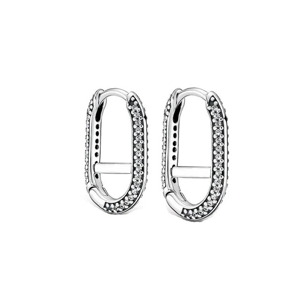 STONNEY PAVE LINK HOOP EARRINGS